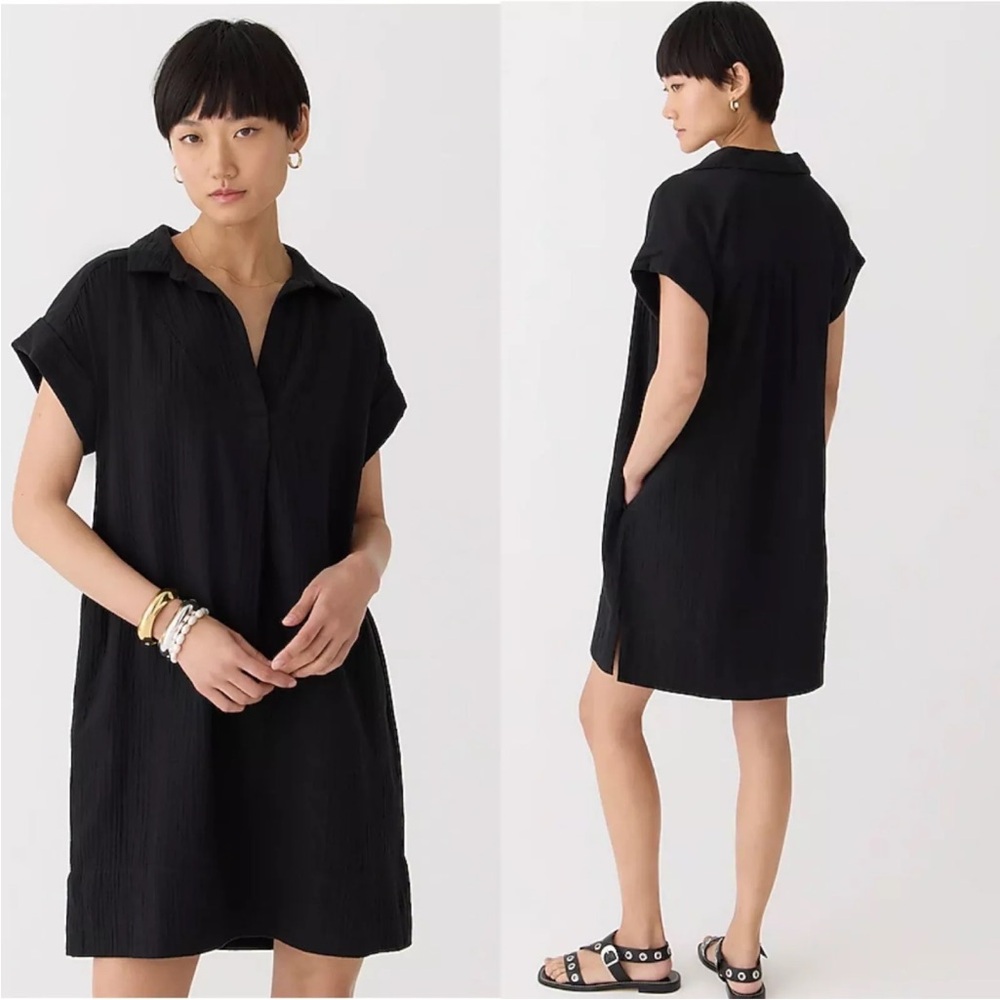 J Crew Black Gause Cotton Shirt Dress Size XXS
